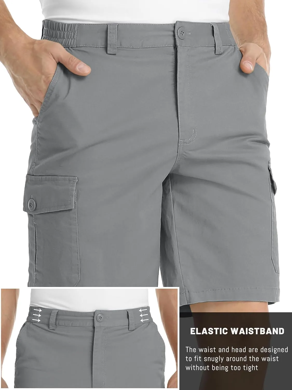 TACVASEN Men's Cargo Shorts Golf Elastic Waist Short for Men Cotton Hiking Shorts Stretchy Workout Short with Pockets