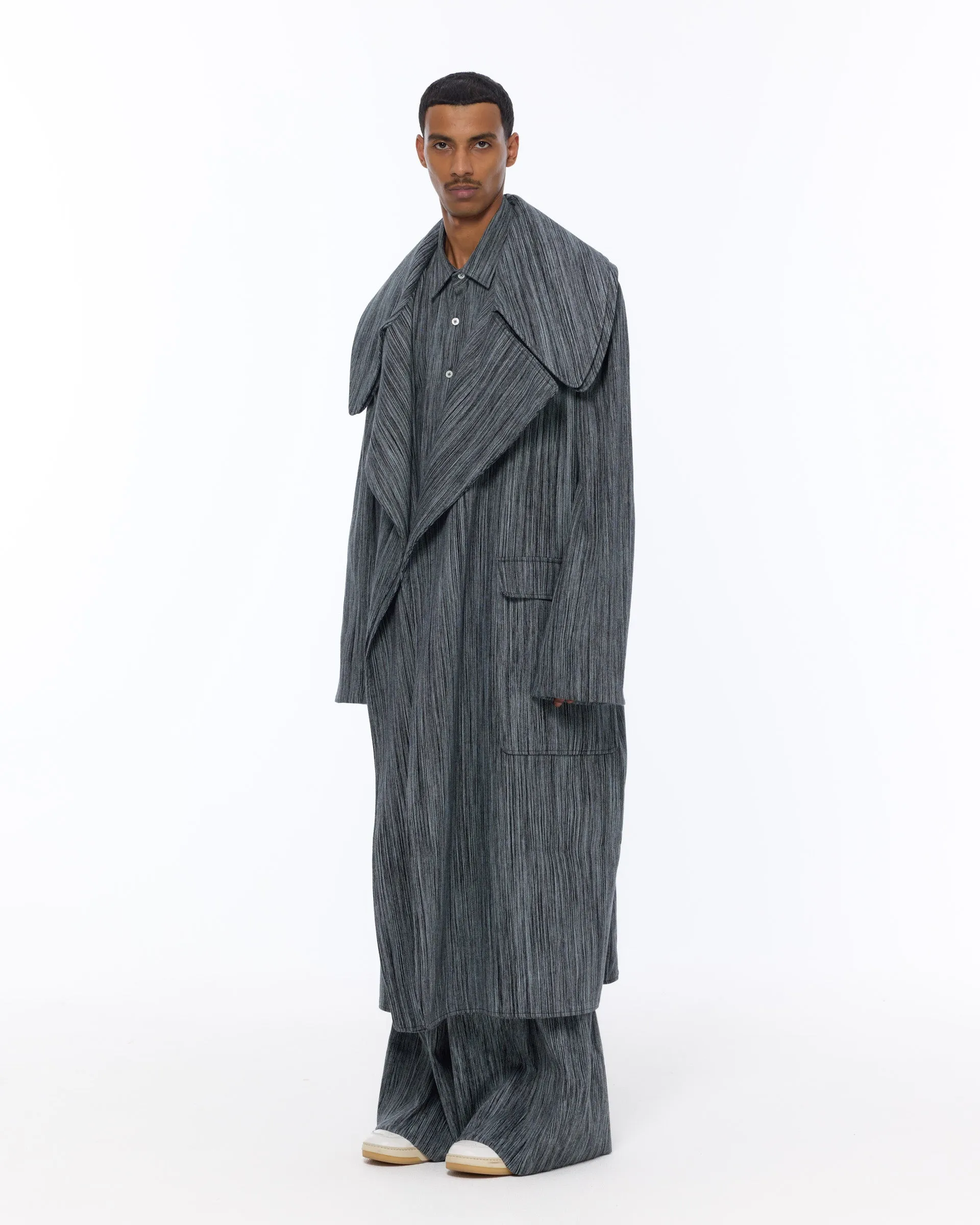 The Double Lapel Overcoat : Grey Chambray