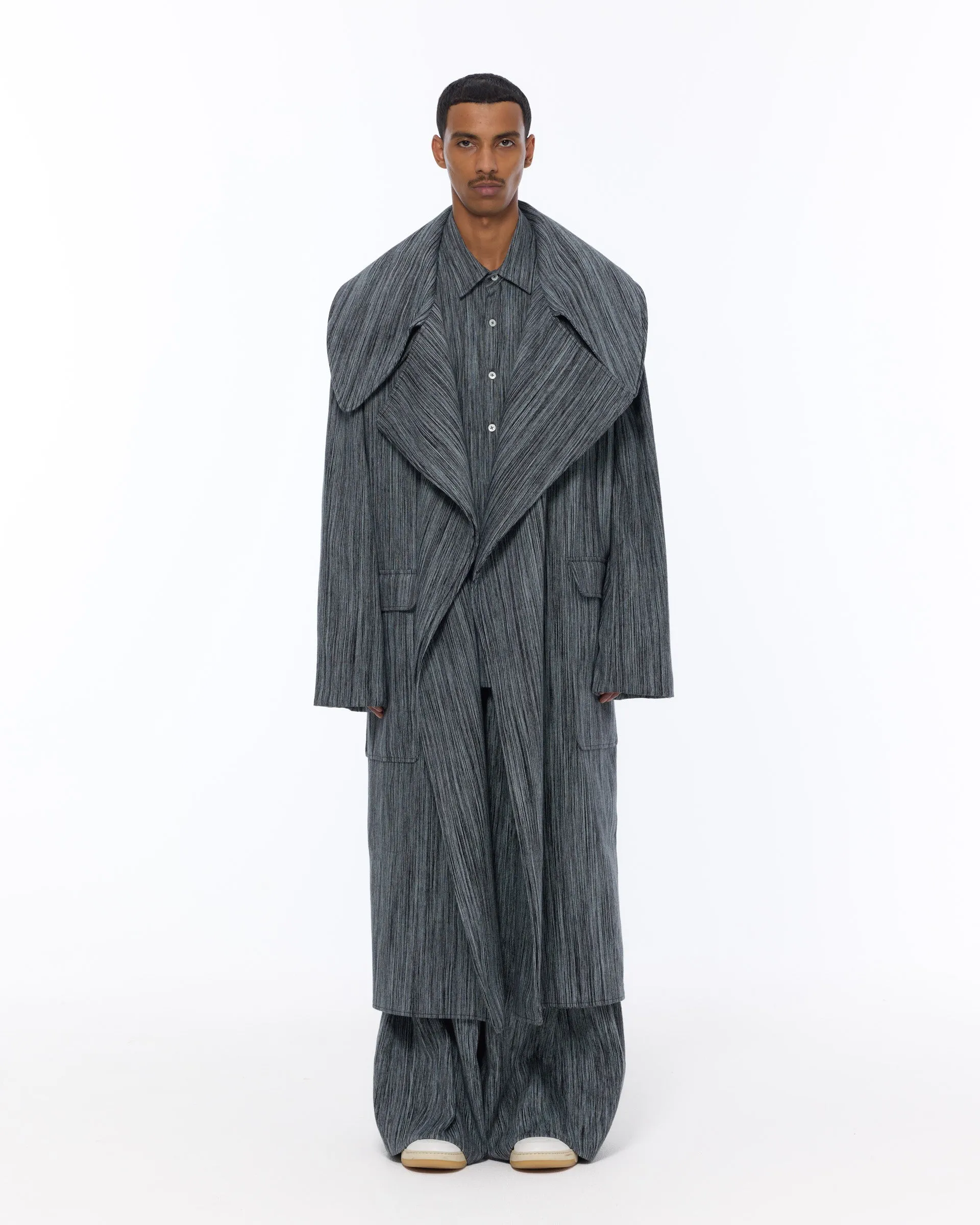 The Double Lapel Overcoat : Grey Chambray