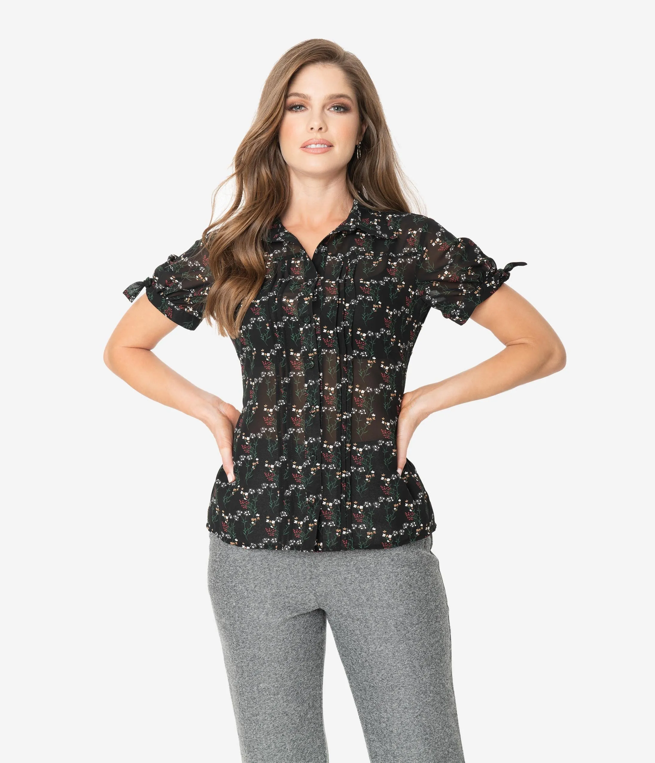 Unique Vintage Black & Multicolor Floral Colvin Blouse