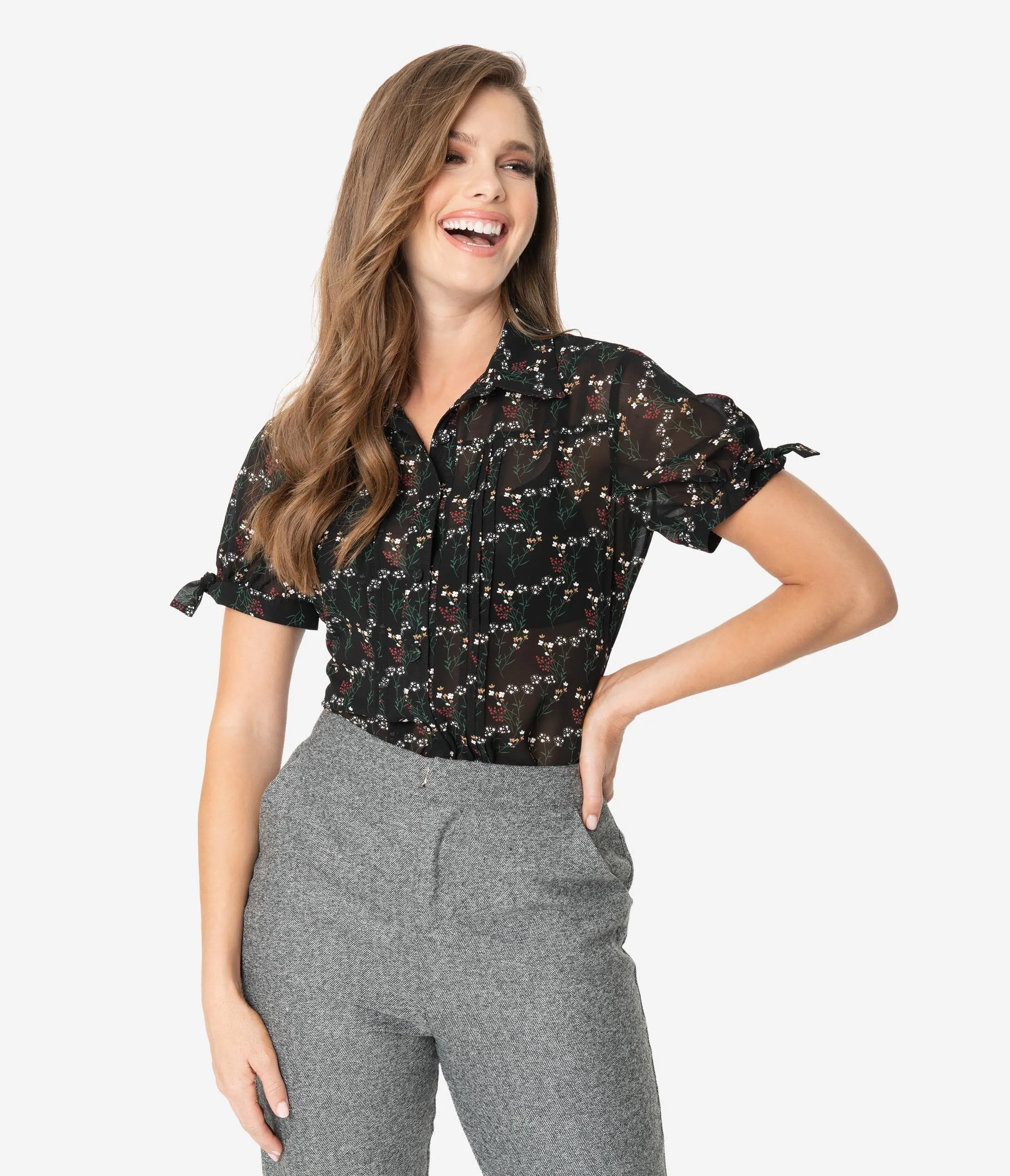 Unique Vintage Black & Multicolor Floral Colvin Blouse