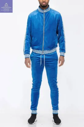 Velour Activewear Track Suit with Status Print