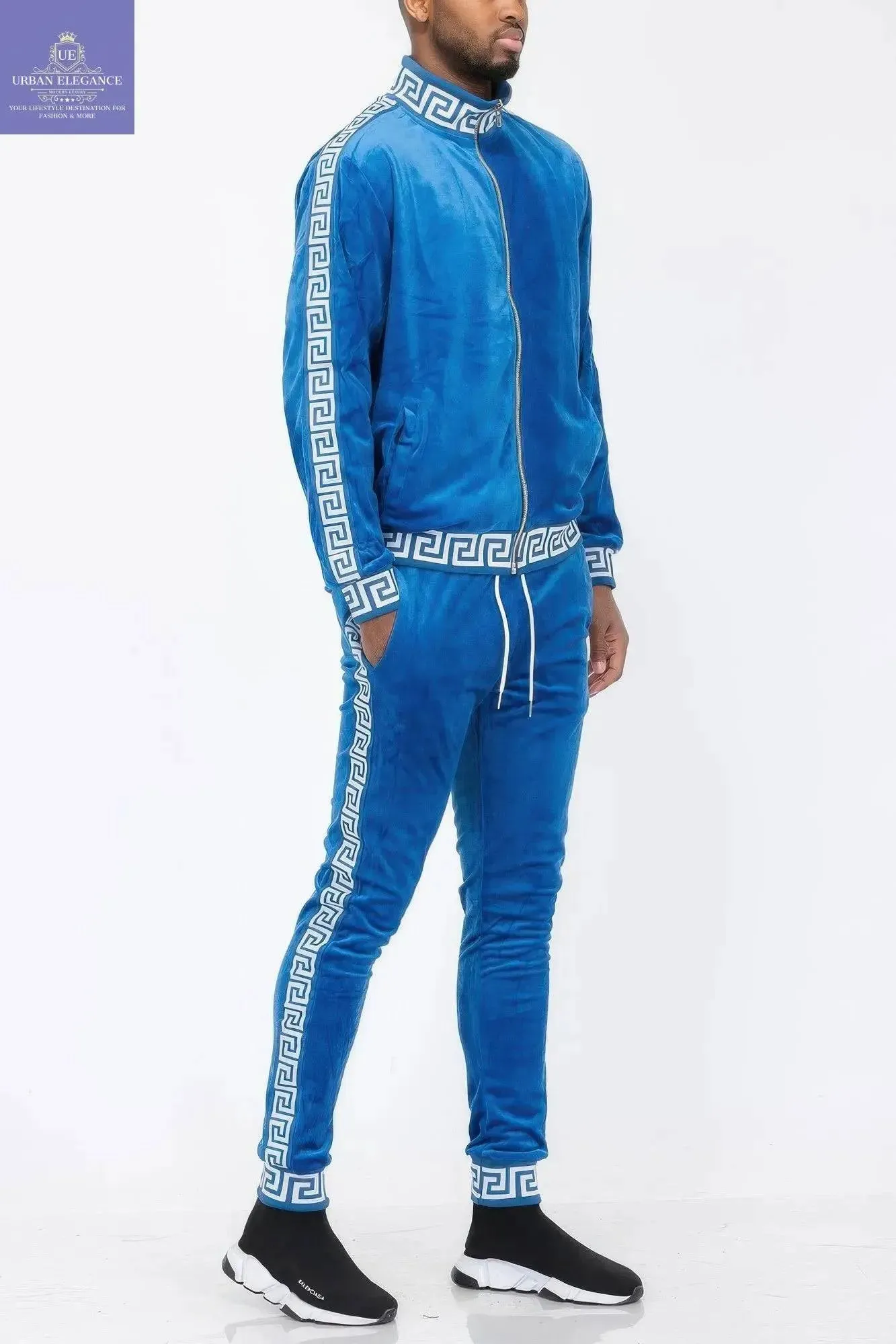 Velour Activewear Track Suit with Status Print