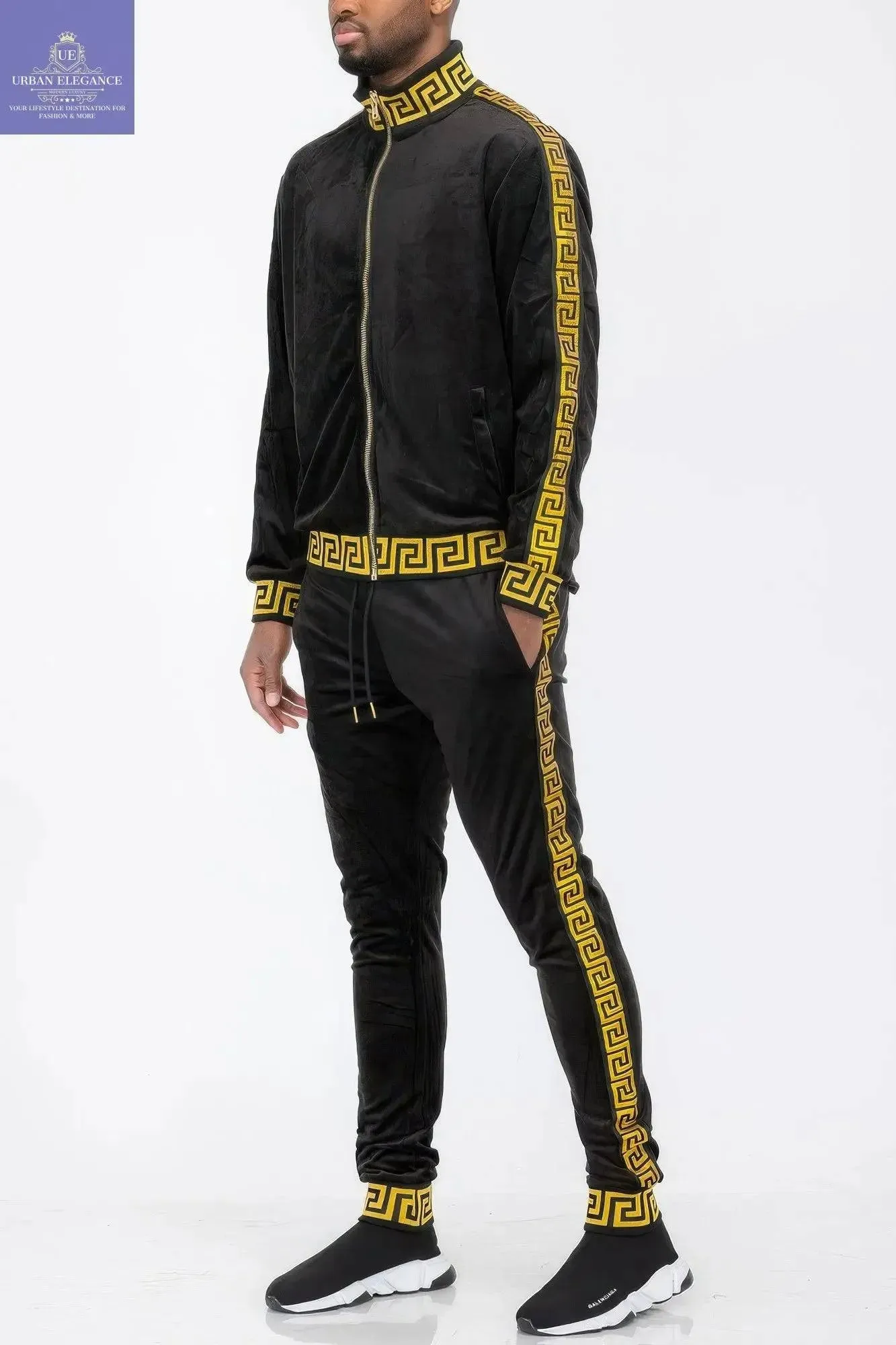 Velour Activewear Track Suit with Status Print