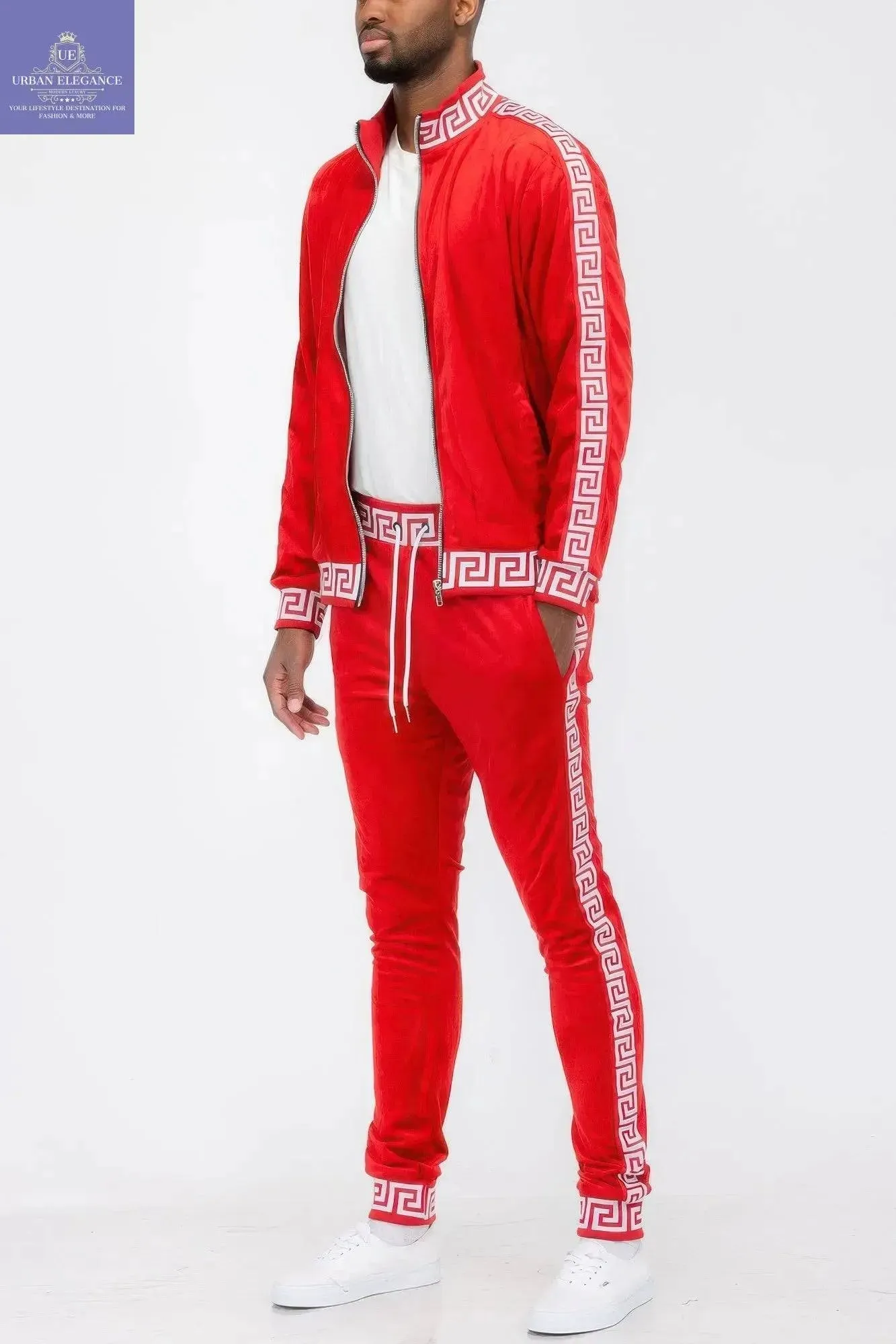 Velour Activewear Track Suit with Status Print