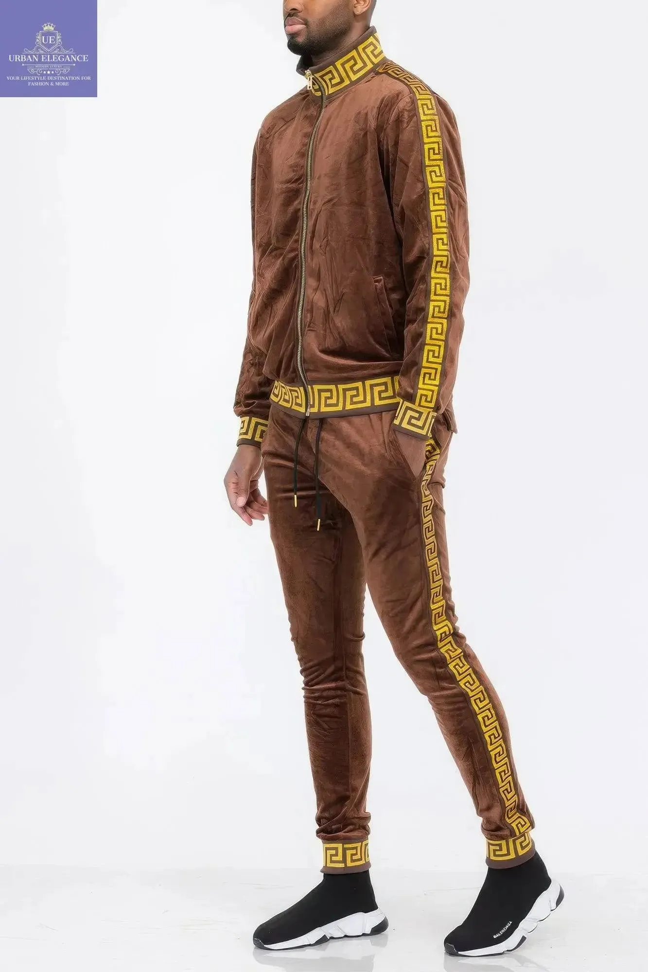 Velour Activewear Track Suit with Status Print