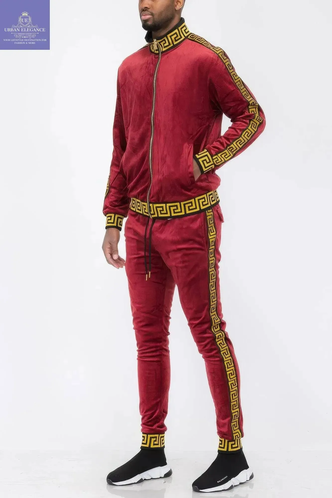 Velour Activewear Track Suit with Status Print