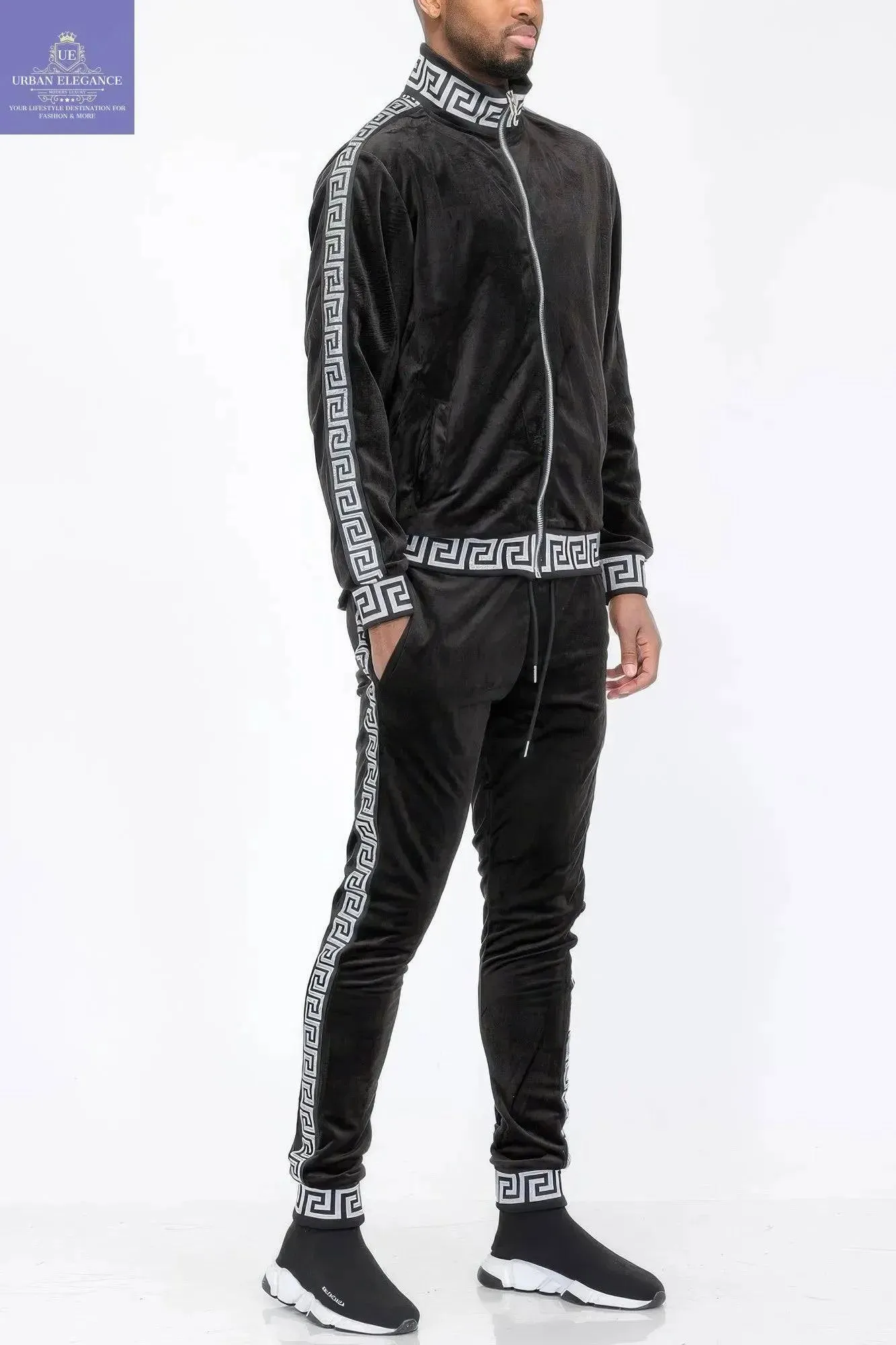 Velour Activewear Track Suit with Status Print