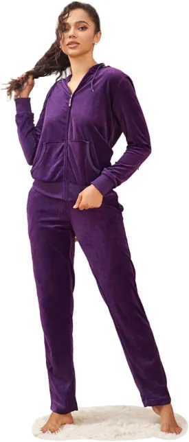 Velour Tracksuit Womens Sweatsuit Set - Athletic Zip Up Hoodies and Sweatpants Outfits with Stripes