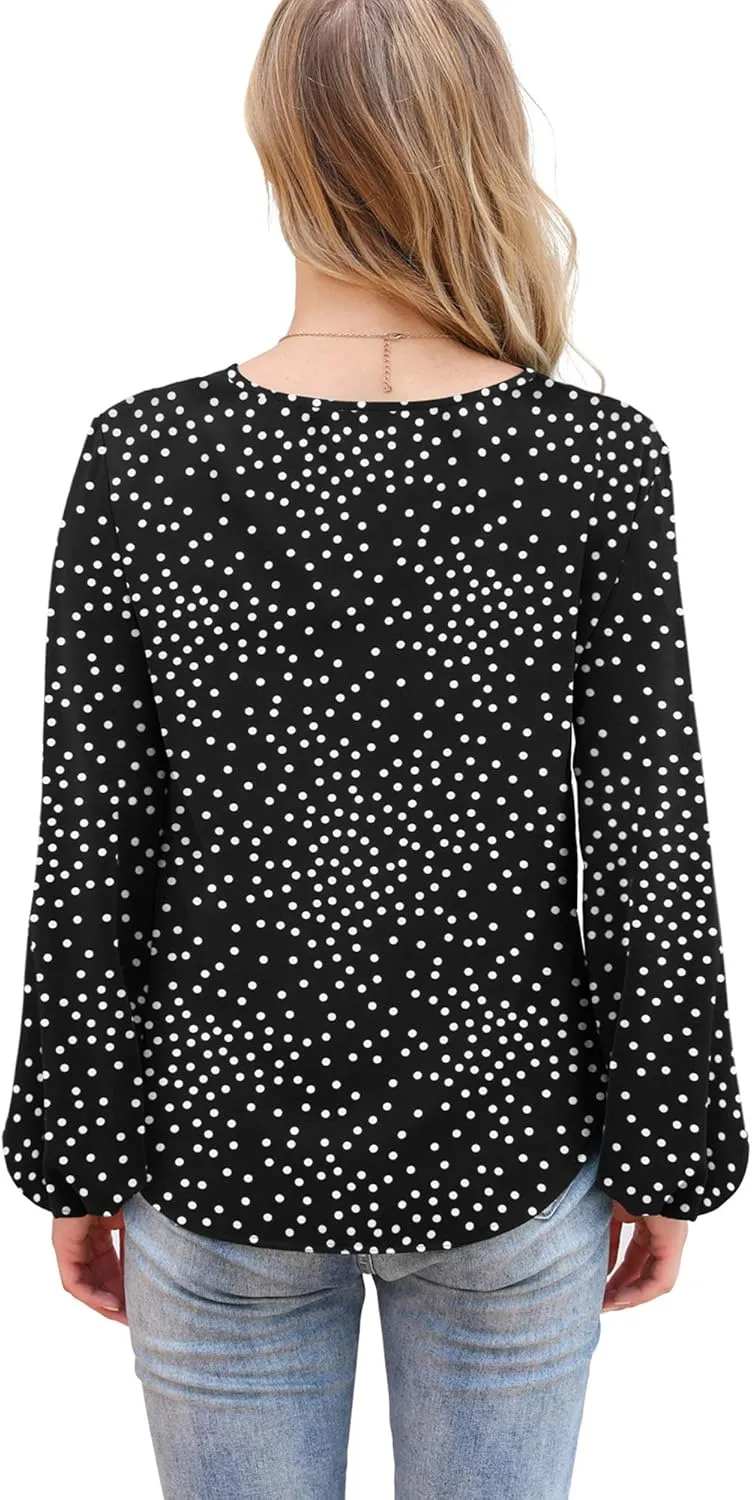 VIISHOW Womens Tie Front Knot Lartern Sleeve Loose Fit V Neck Floral Blouses Chiffon Tops Shirts