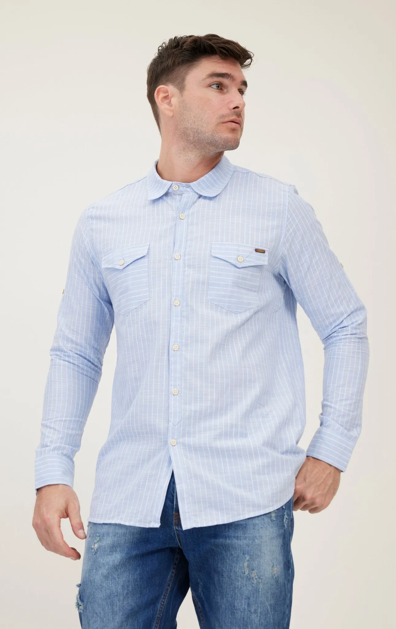 Western Striped Cotton Shirt - Blue