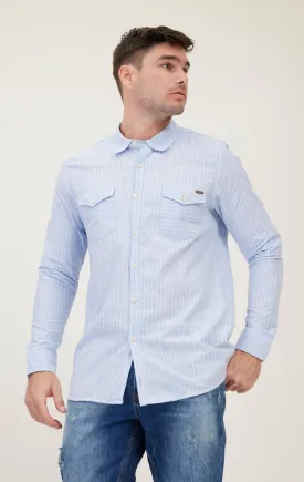 Western Striped Cotton Shirt - Blue