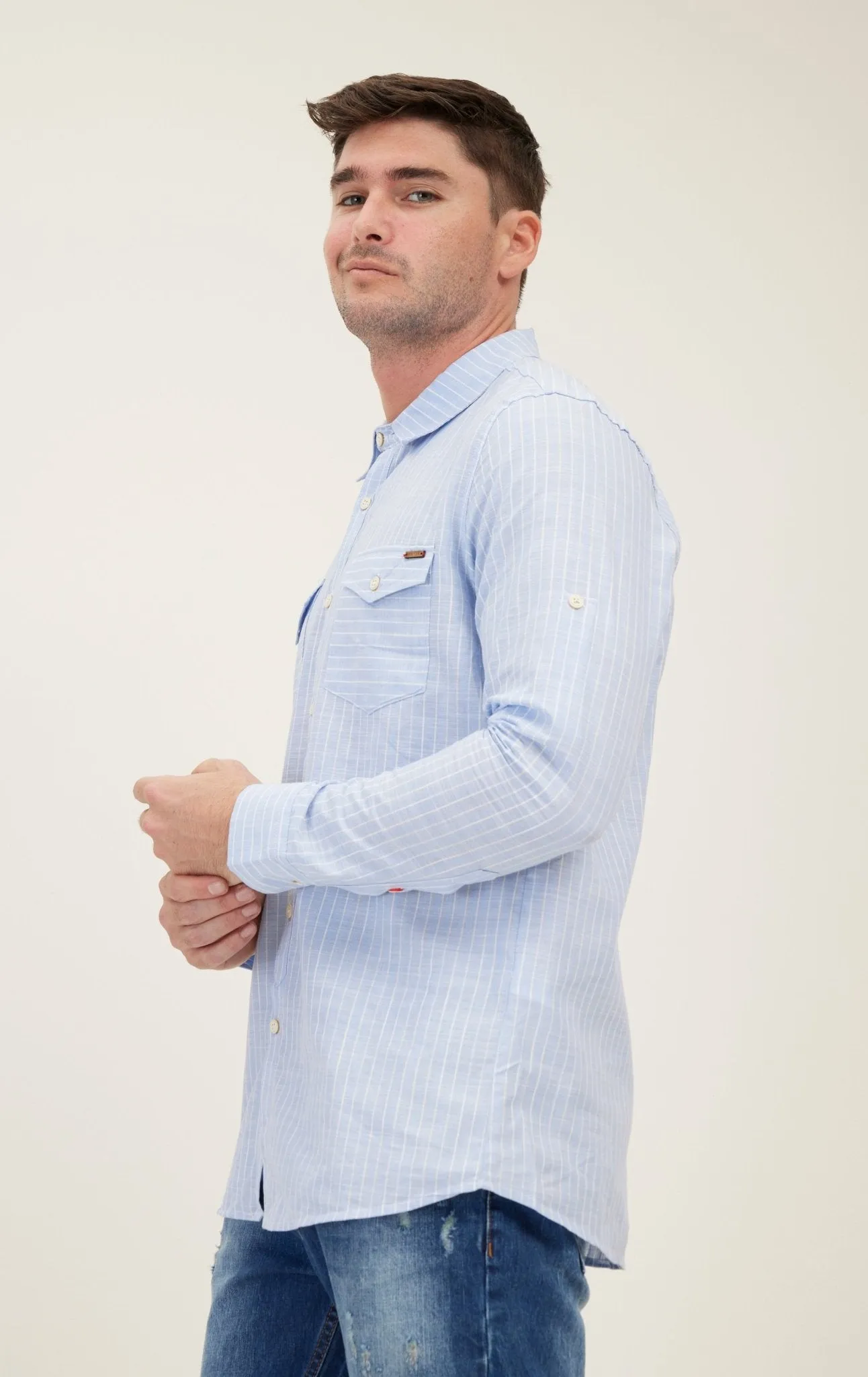 Western Striped Cotton Shirt - Blue
