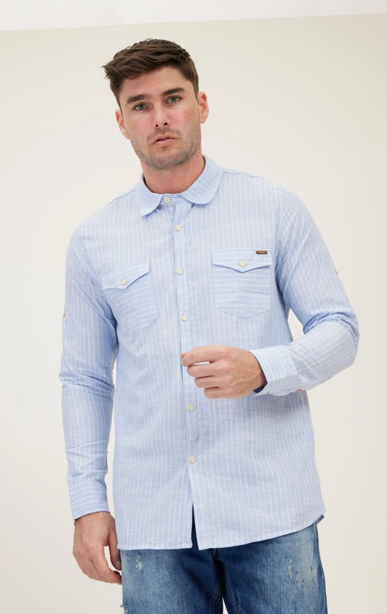 Western Striped Cotton Shirt - Blue