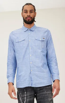 Western Striped Cotton Shirt - Dark Blue