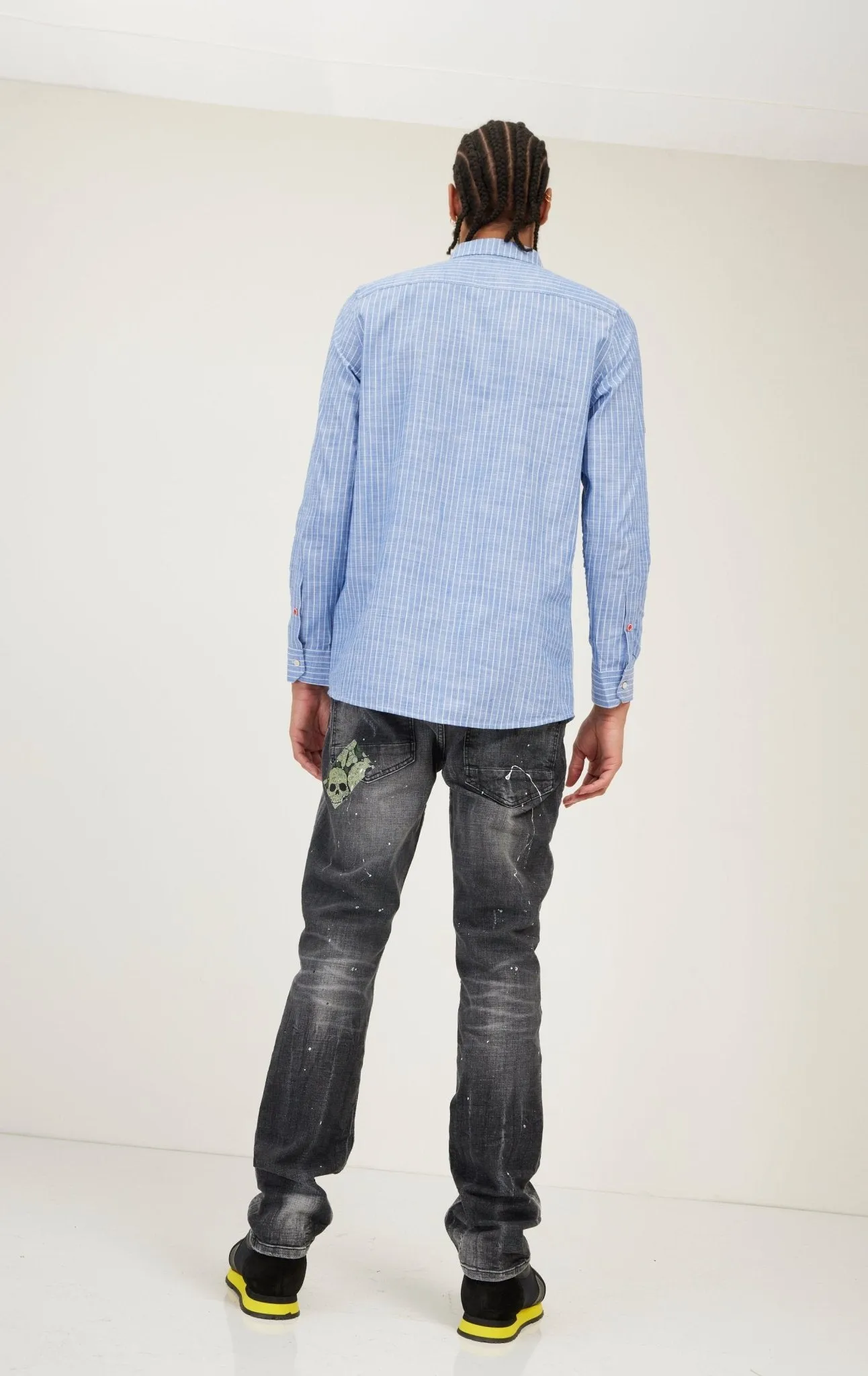 Western Striped Cotton Shirt - Dark Blue