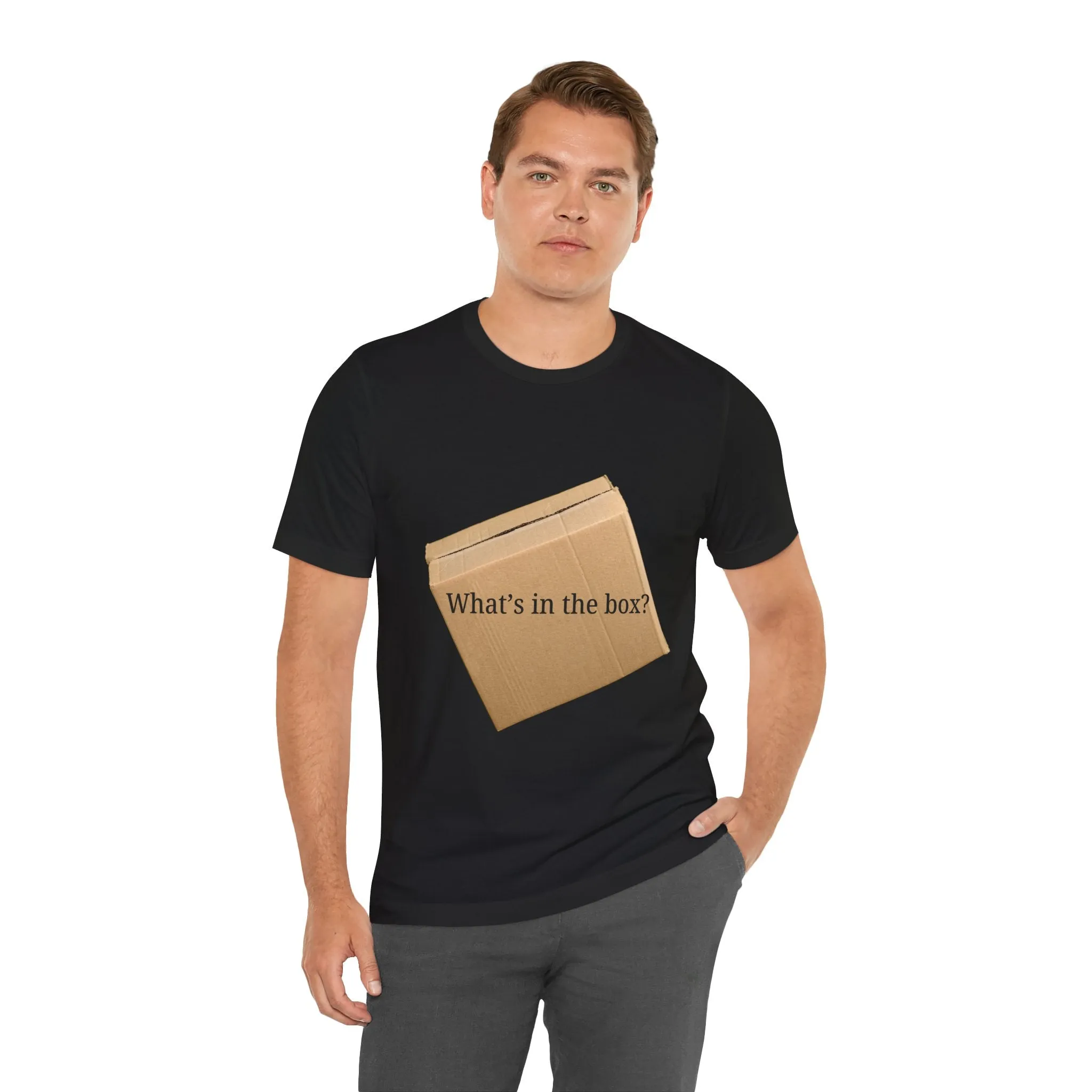 What's in the Box Silly T-Shirt Funny Cardboard Box Design Funny Cat Shirt Kitty Design Cute Front and Back Tee Quirky Gift Ideas