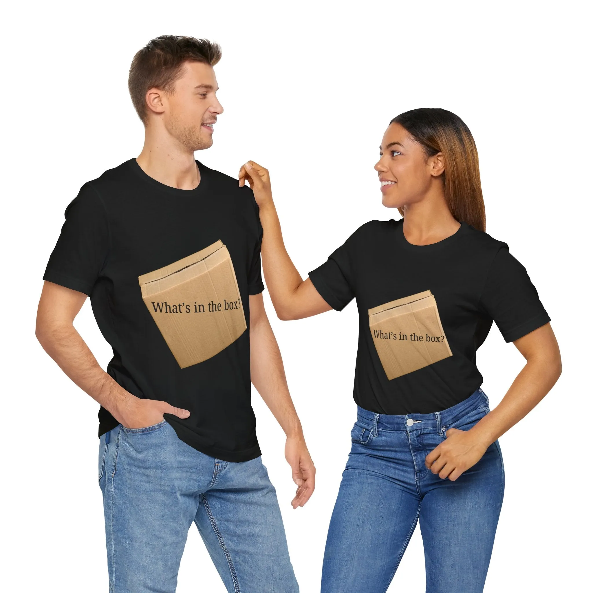 What's in the Box Silly T-Shirt Funny Cardboard Box Design Funny Cat Shirt Kitty Design Cute Front and Back Tee Quirky Gift Ideas