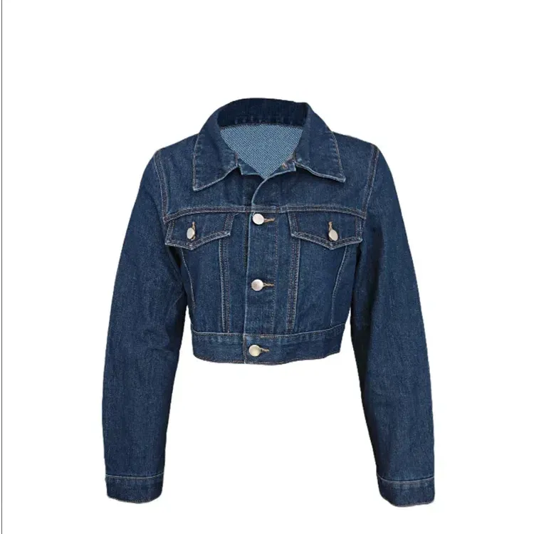 Women Denim Jacket Button Long Sleeve Blue Denim Coat Y2K Top