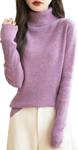 Women's 100% Merino Wool Turtleneck Sweater 2025 Fall Winter Long Sleeve Warm Soft Ribbed Knit Pullover Sweater