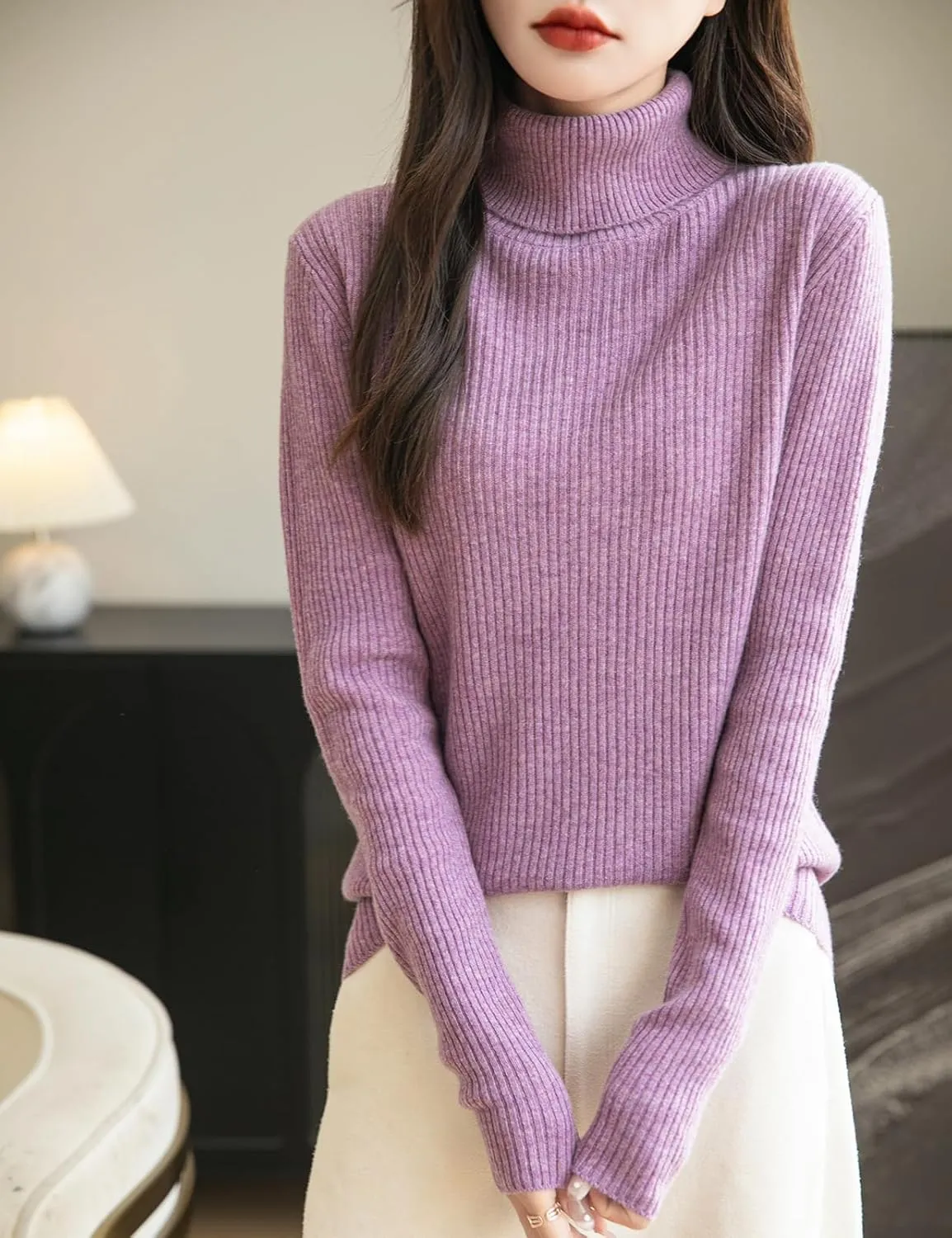 Women's 100% Merino Wool Turtleneck Sweater 2025 Fall Winter Long Sleeve Warm Soft Ribbed Knit Pullover Sweater