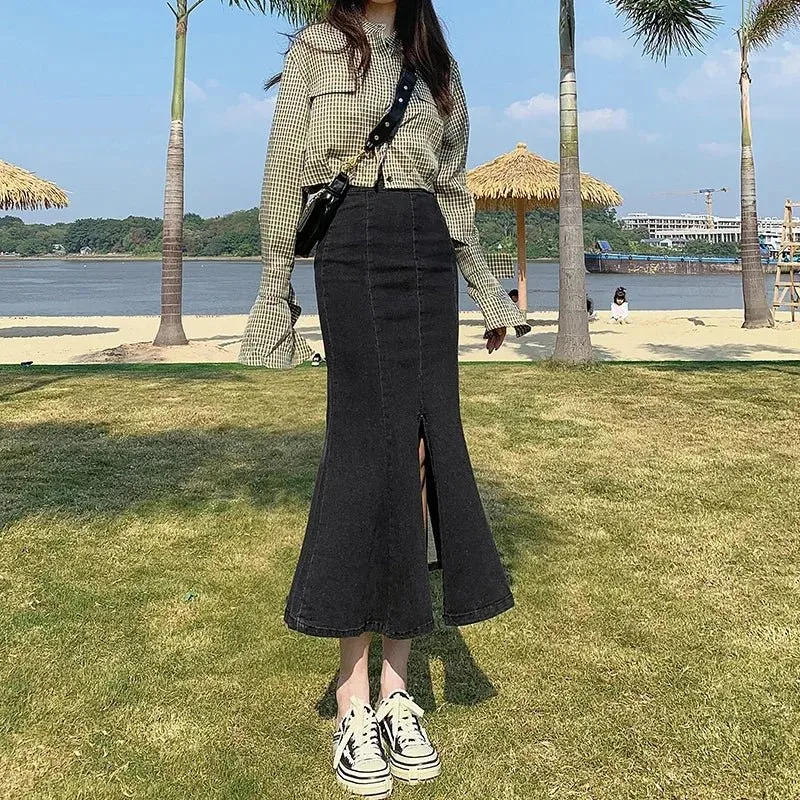 Womens Acubi Aesthetic Midi Denim Skirt