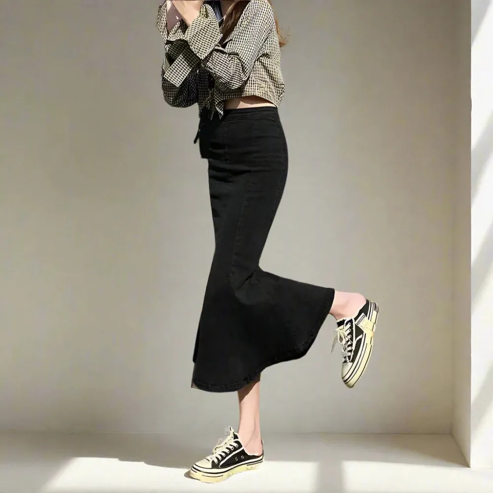 Womens Acubi Aesthetic Midi Denim Skirt