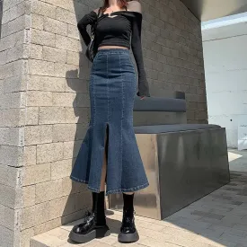 Womens Acubi Aesthetic Midi Denim Skirt