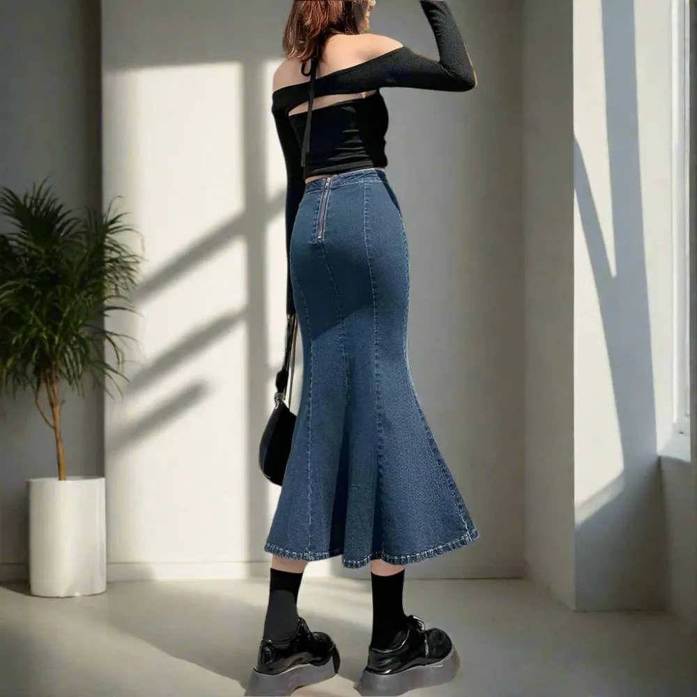 Womens Acubi Aesthetic Midi Denim Skirt