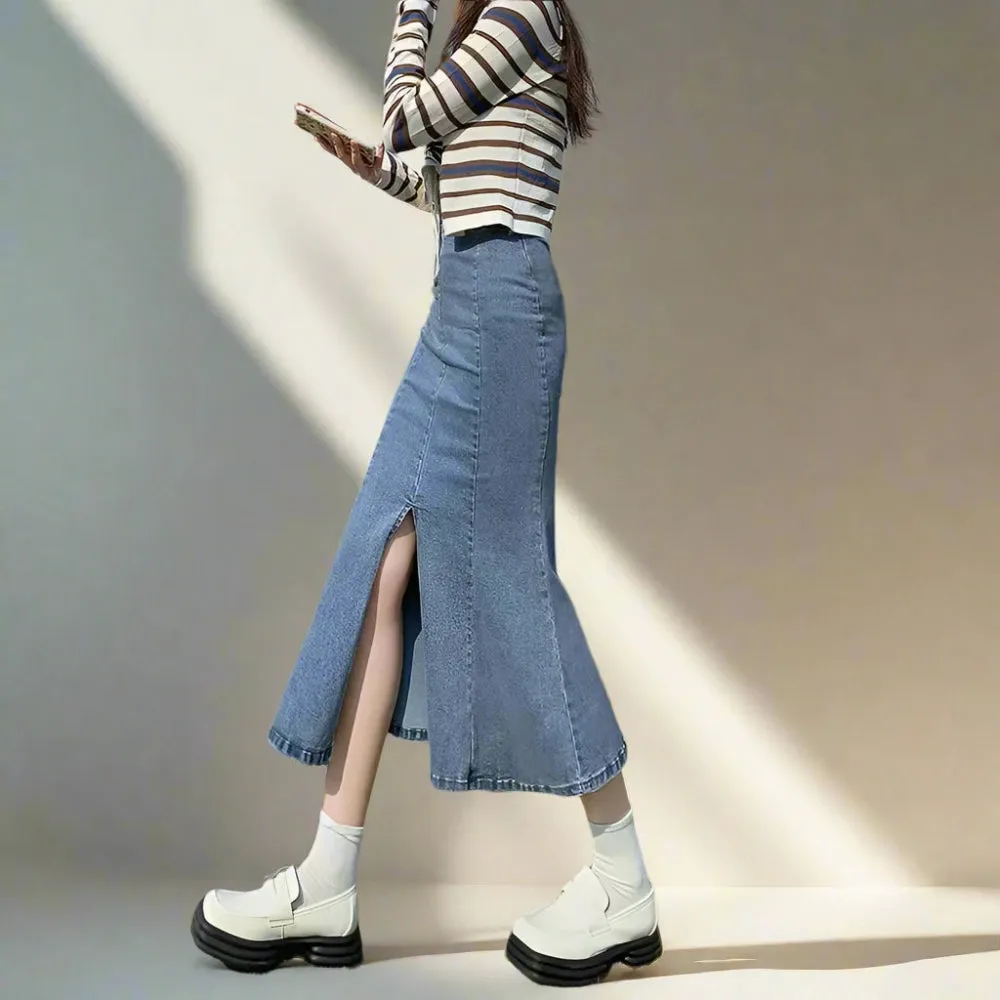 Womens Acubi Aesthetic Midi Denim Skirt