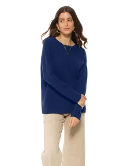 Women's Oversized Cashmere Boatneck Sweater Medium Blue