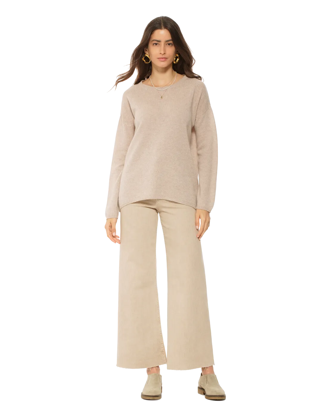 Women's Oversized Cashmere Boatneck Sweater Peach