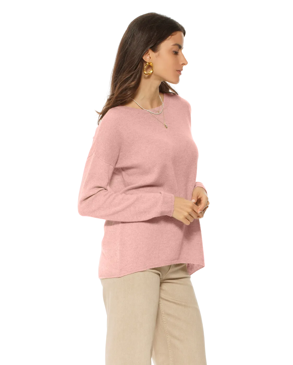 Women's Oversized Cashmere Boatneck Sweater Peach