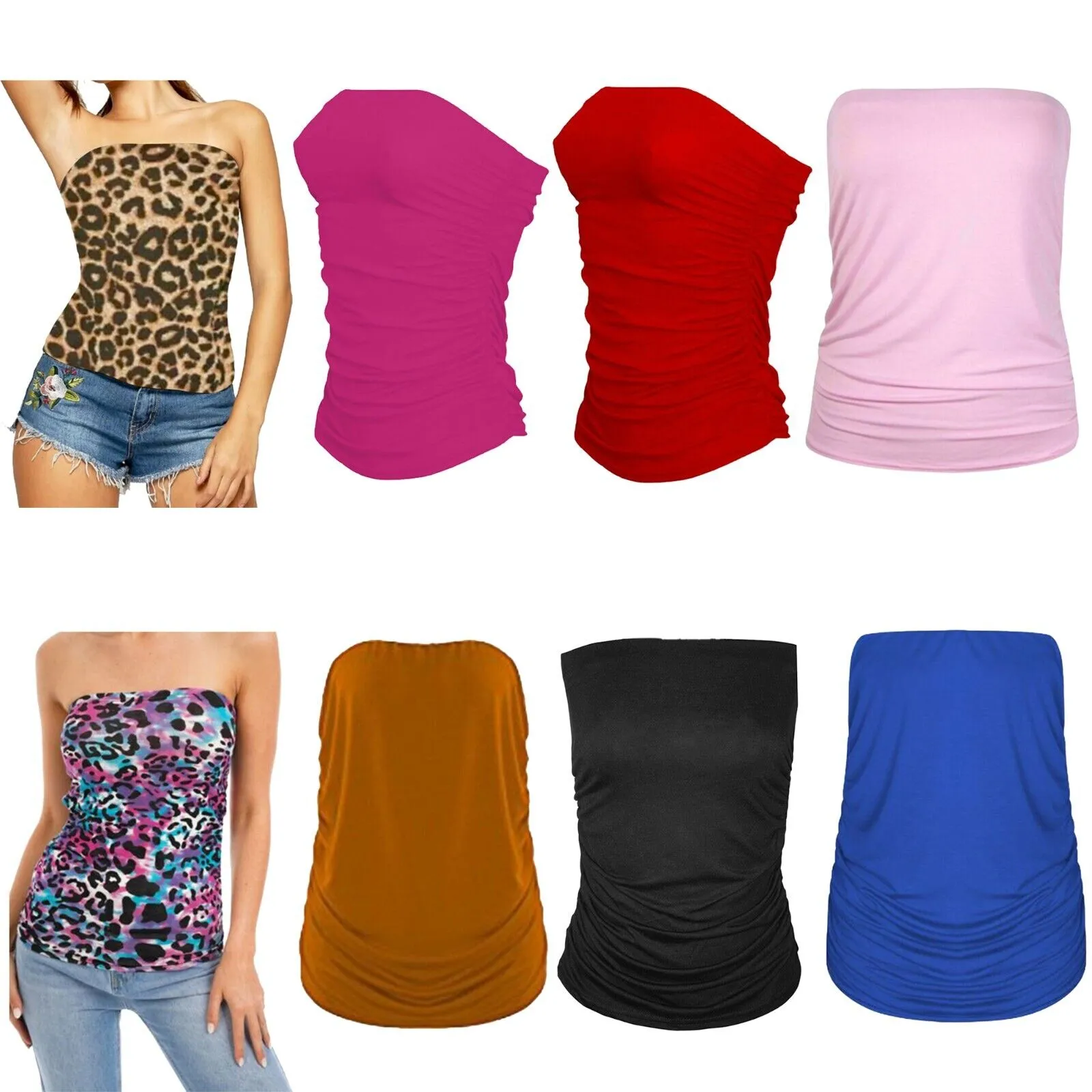 Women's Strapless Ruched Boob Tube Bandeau Tops