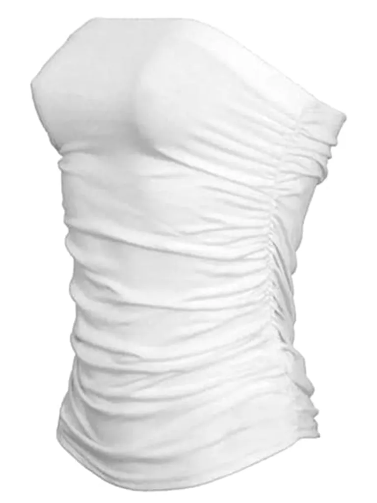 Women's Strapless Ruched Boob Tube Bandeau Tops