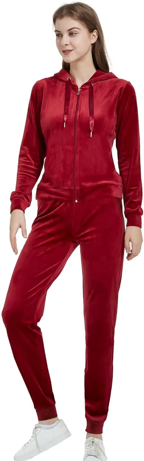Woolicity Women's Sweatsuits Set 2 Piece Velour Full Zip Hoodie Tracksuits Sportswear with Pocket