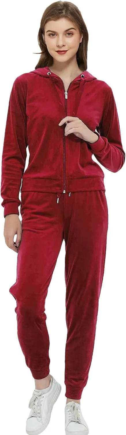 Woolicity Women's Sweatsuits Set 2 Piece Velour Full Zip Hoodie Tracksuits Sportswear with Pocket