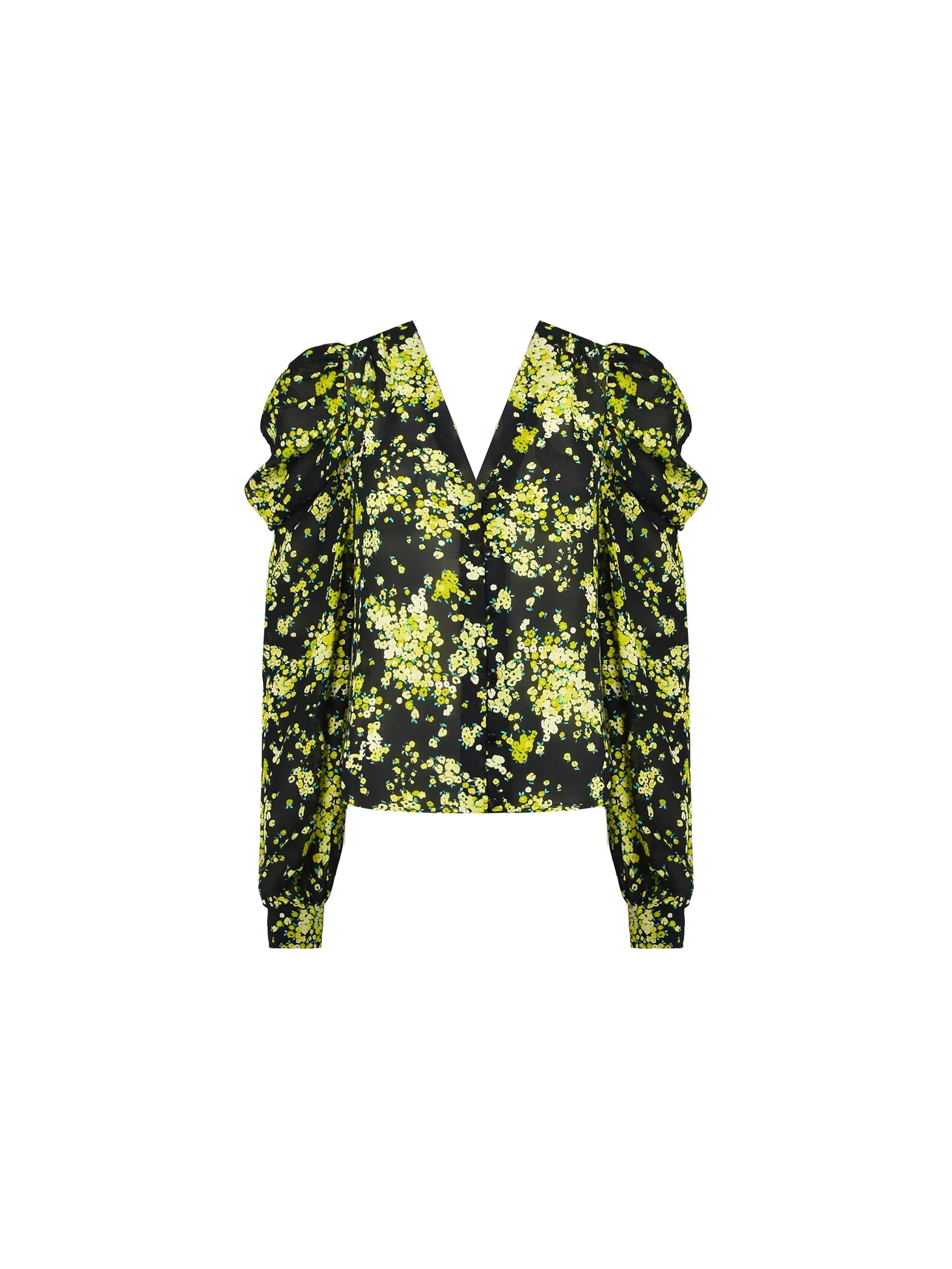 Yellow Floral Tie Neck Blouse